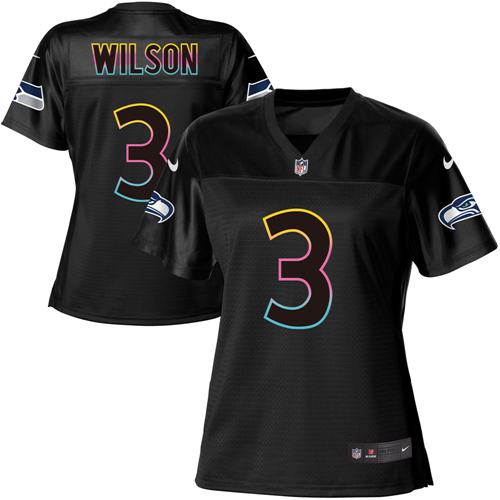 Nike Seahawks #3 Russell Wilson Black Women's NFL Fashion Game Jersey - Click Image to Close